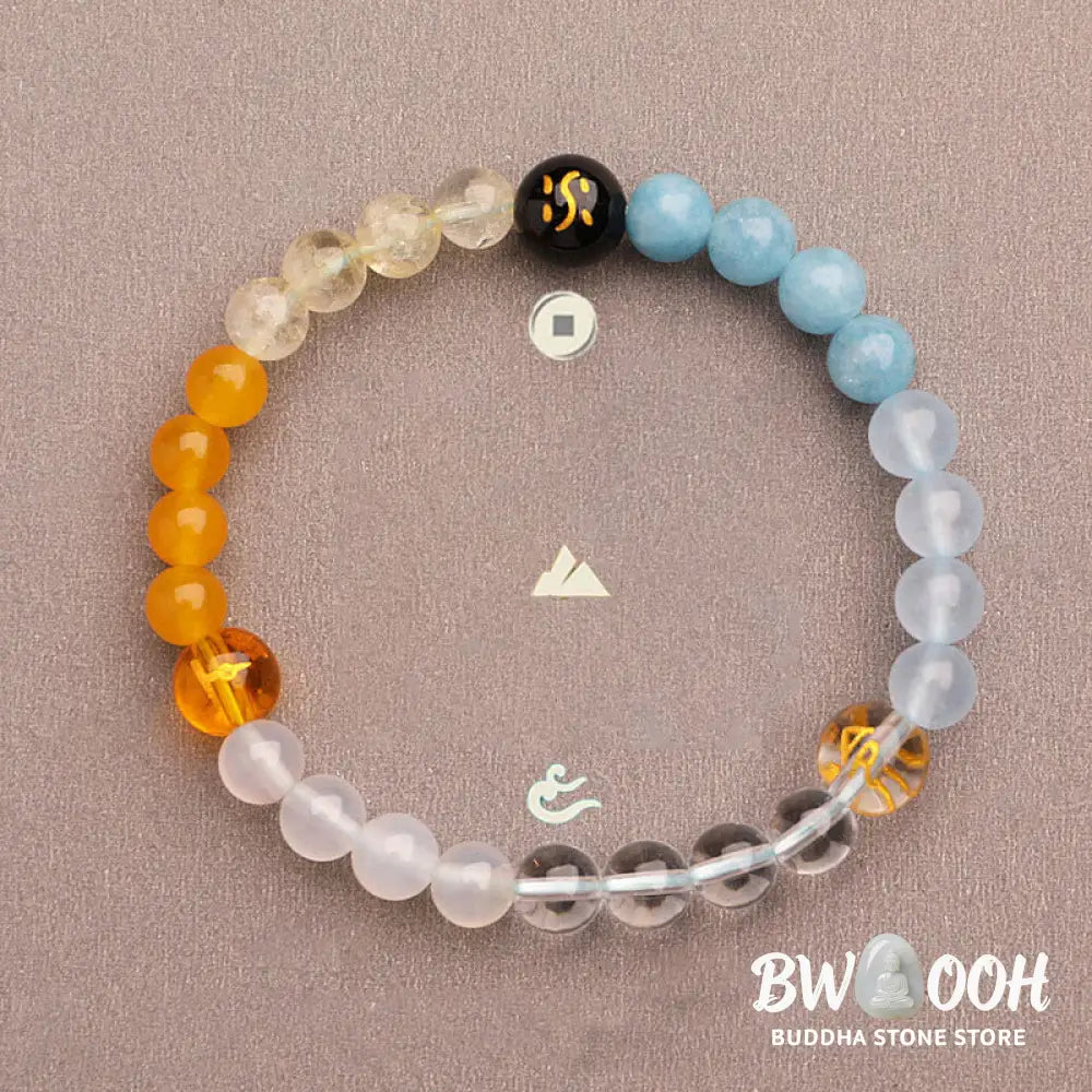 Buddha Stones Five Elements Various Agate Crystal Sun Stone Wisdom Bracelet - BWOOOH - Bracelet