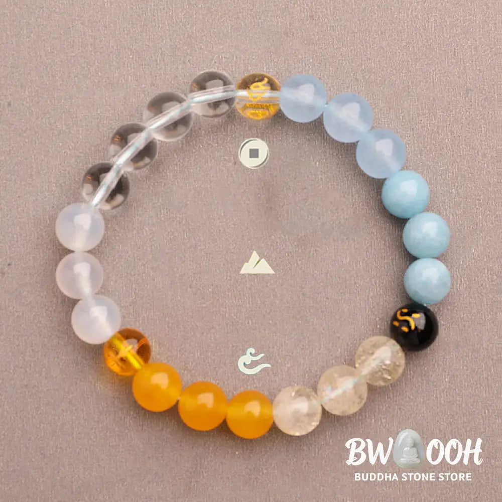 Buddha Stones Five Elements Various Agate Crystal Sun Stone Wisdom Bracelet - BWOOOH - Bracelet