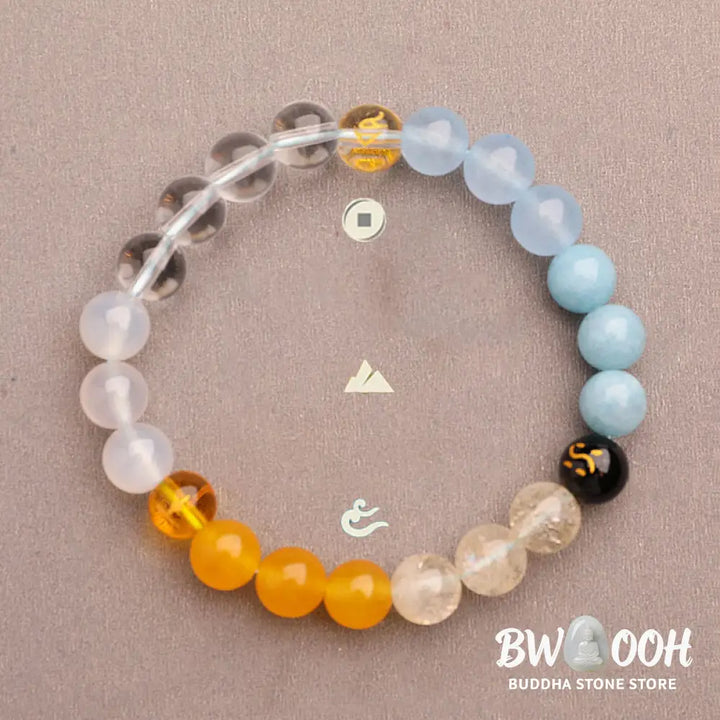 Buddha Stones Five Elements Various Agate Crystal Sun Stone Wisdom Bracelet - BWOOOH - Bracelet
