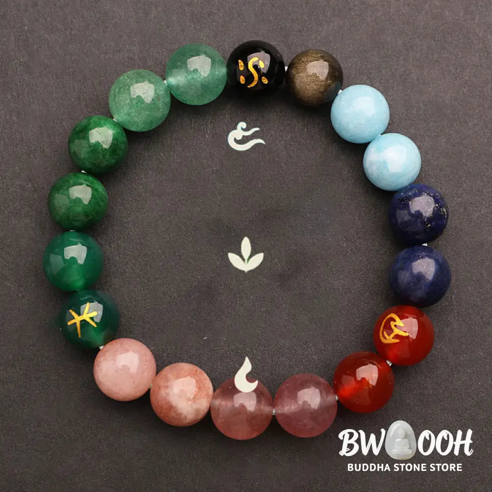 Buddha Stones Five Elements Various Agate Crystal Sun Stone Wisdom Bracelet - BWOOOH - Bracelet