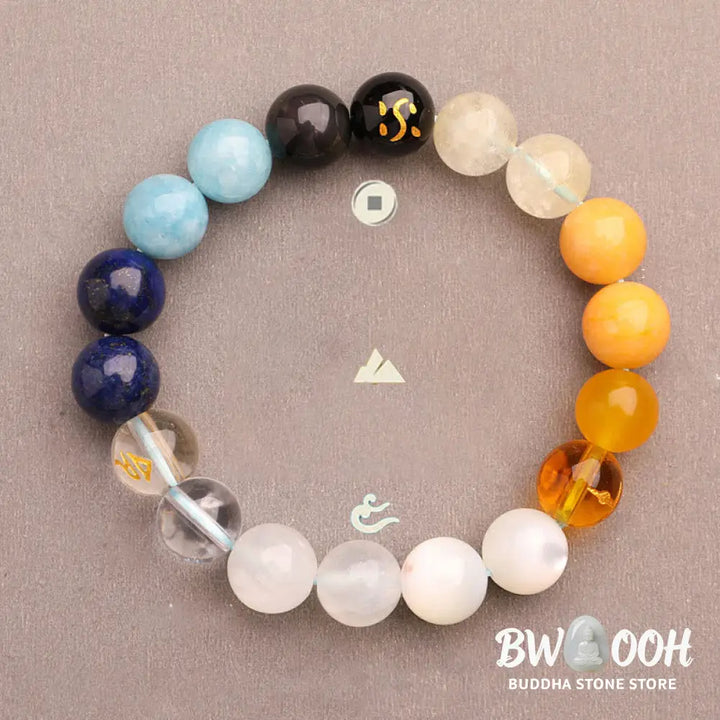 Buddha Stones Five Elements Various Agate Crystal Sun Stone Wisdom Bracelet - BWOOOH - Bracelet