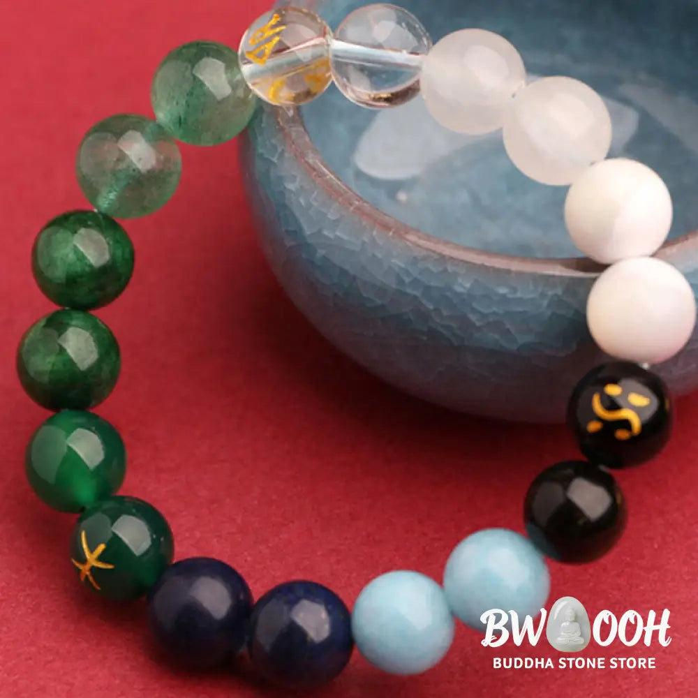 Buddha Stones Five Elements Various Agate Crystal Sun Stone Wisdom Bracelet - BWOOOH - Bracelet