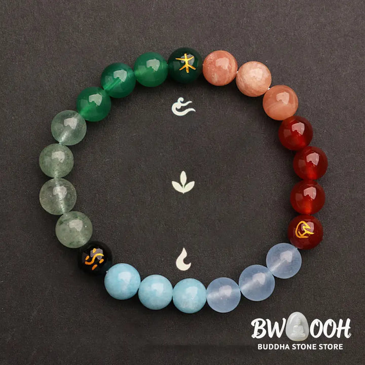 Buddha Stones Five Elements Various Agate Crystal Sun Stone Wisdom Bracelet - BWOOOH - Bracelet