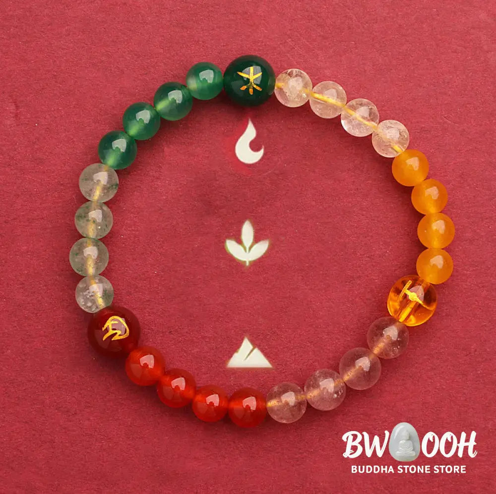 Buddha Stones Five Elements Various Agate Crystal Sun Stone Wisdom Bracelet - BWOOOH - Bracelet