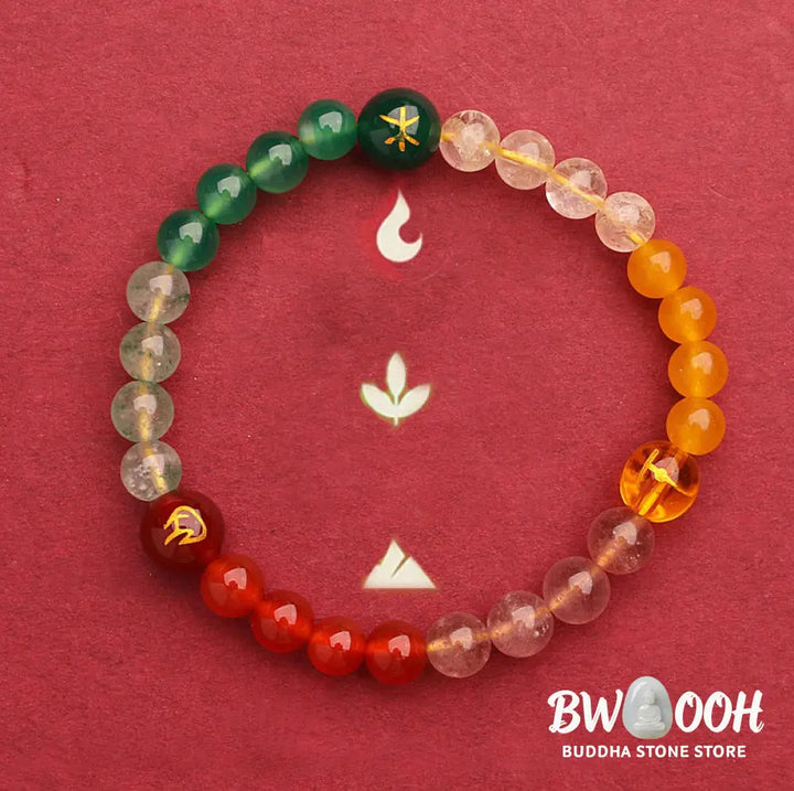 Buddha Stones Five Elements Various Agate Crystal Sun Stone Wisdom Bracelet - BWOOOH - Bracelet
