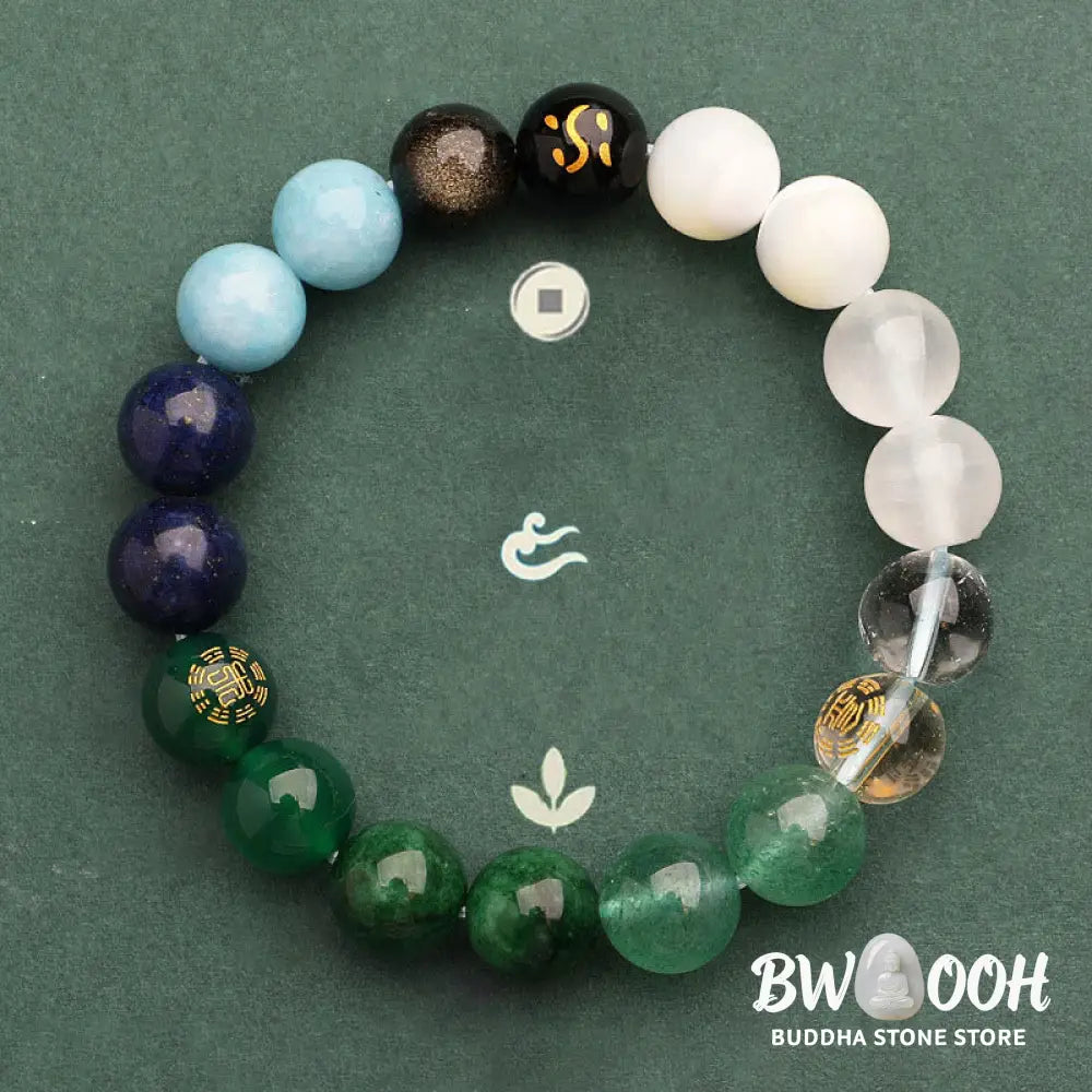 Buddha Stones Five Elements Various Agate Crystal Sun Stone Wisdom Bracelet - BWOOOH - Bracelet