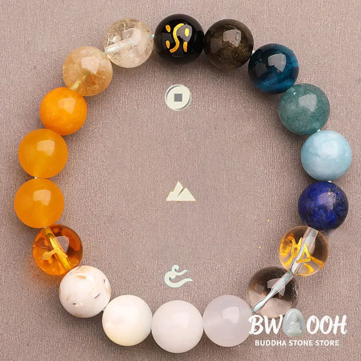 Buddha Stones Five Elements Various Agate Crystal Sun Stone Wisdom Bracelet - BWOOOH - Bracelet
