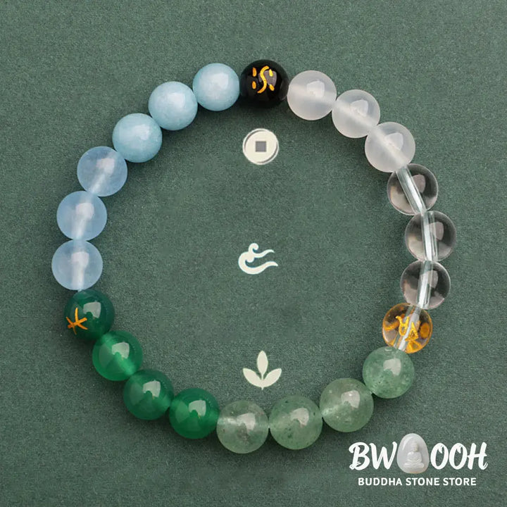 Buddha Stones Five Elements Various Agate Crystal Sun Stone Wisdom Bracelet - BWOOOH - Bracelet