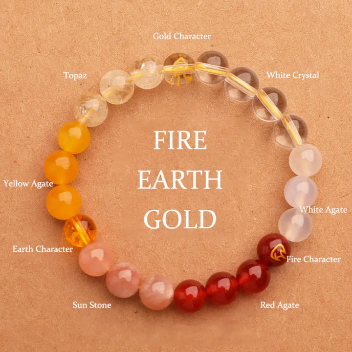 Buddha Stones Five Elements Various Agate Crystal Sun Stone Wisdom Bracelet - BWOOOH - Fire Earth Gold(Wrist