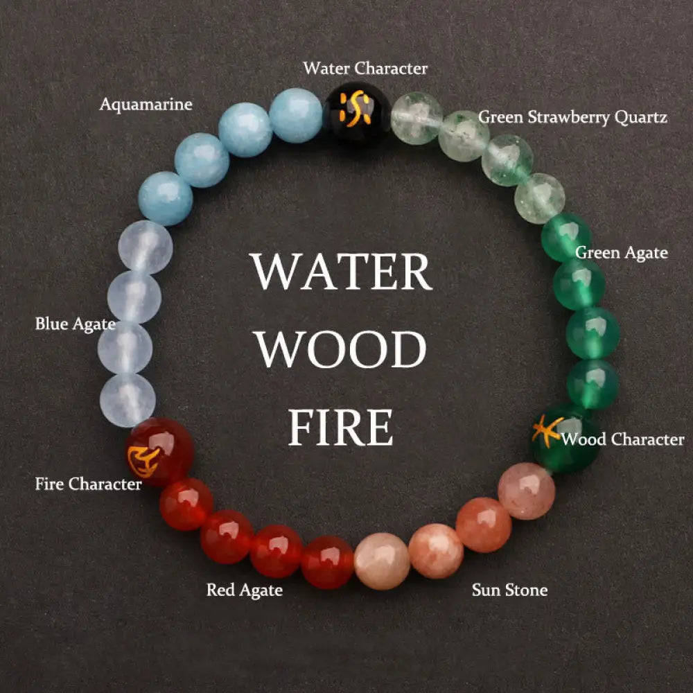 Buddha Stones Five Elements Various Agate Crystal Sun Stone Wisdom Bracelet - BWOOOH - Water Wood Fire(Wrist