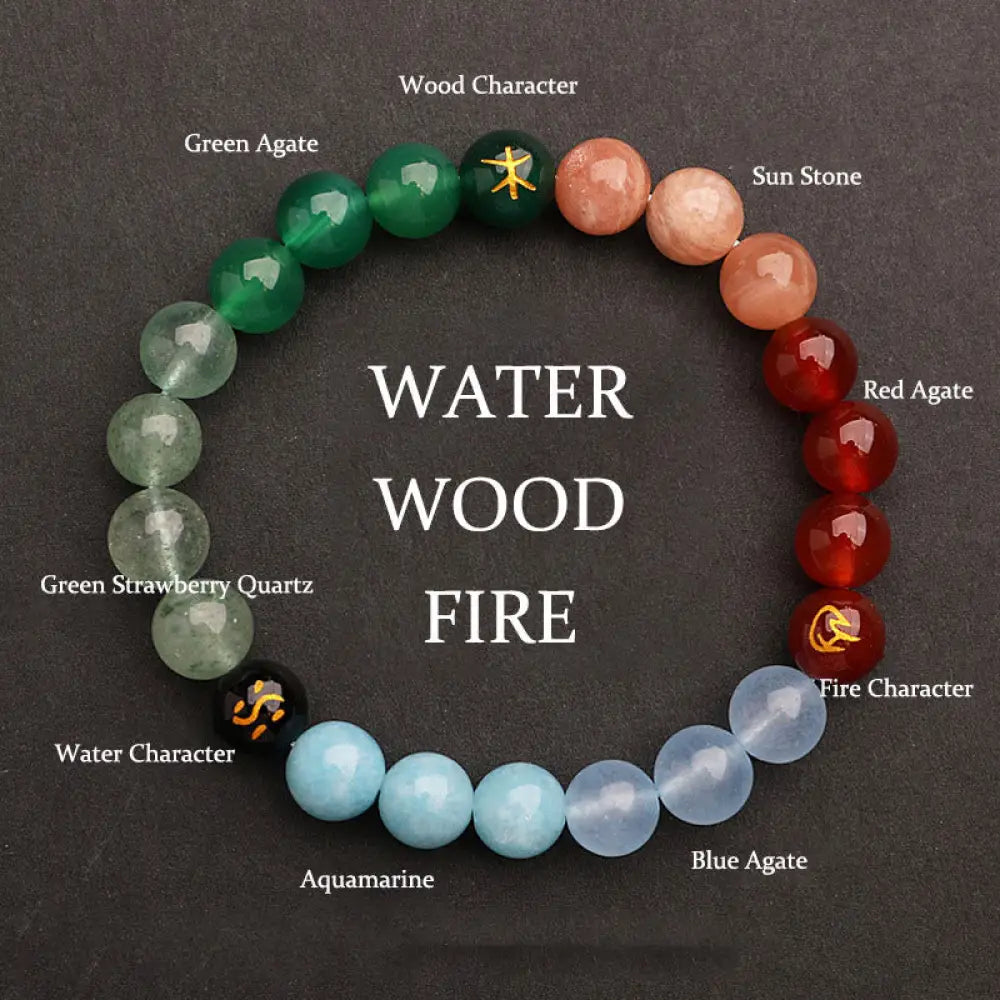 Buddha Stones Five Elements Various Agate Crystal Sun Stone Wisdom Bracelet - BWOOOH - Water Wood Fire(Wrist
