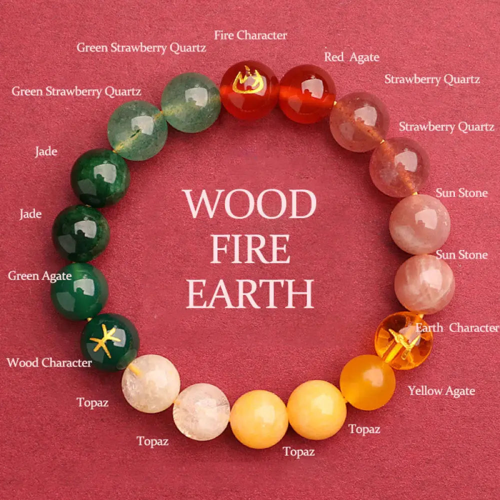 Buddha Stones Five Elements Various Agate Crystal Sun Stone Wisdom Bracelet - BWOOOH - Wood Fire Earth(Wrist
