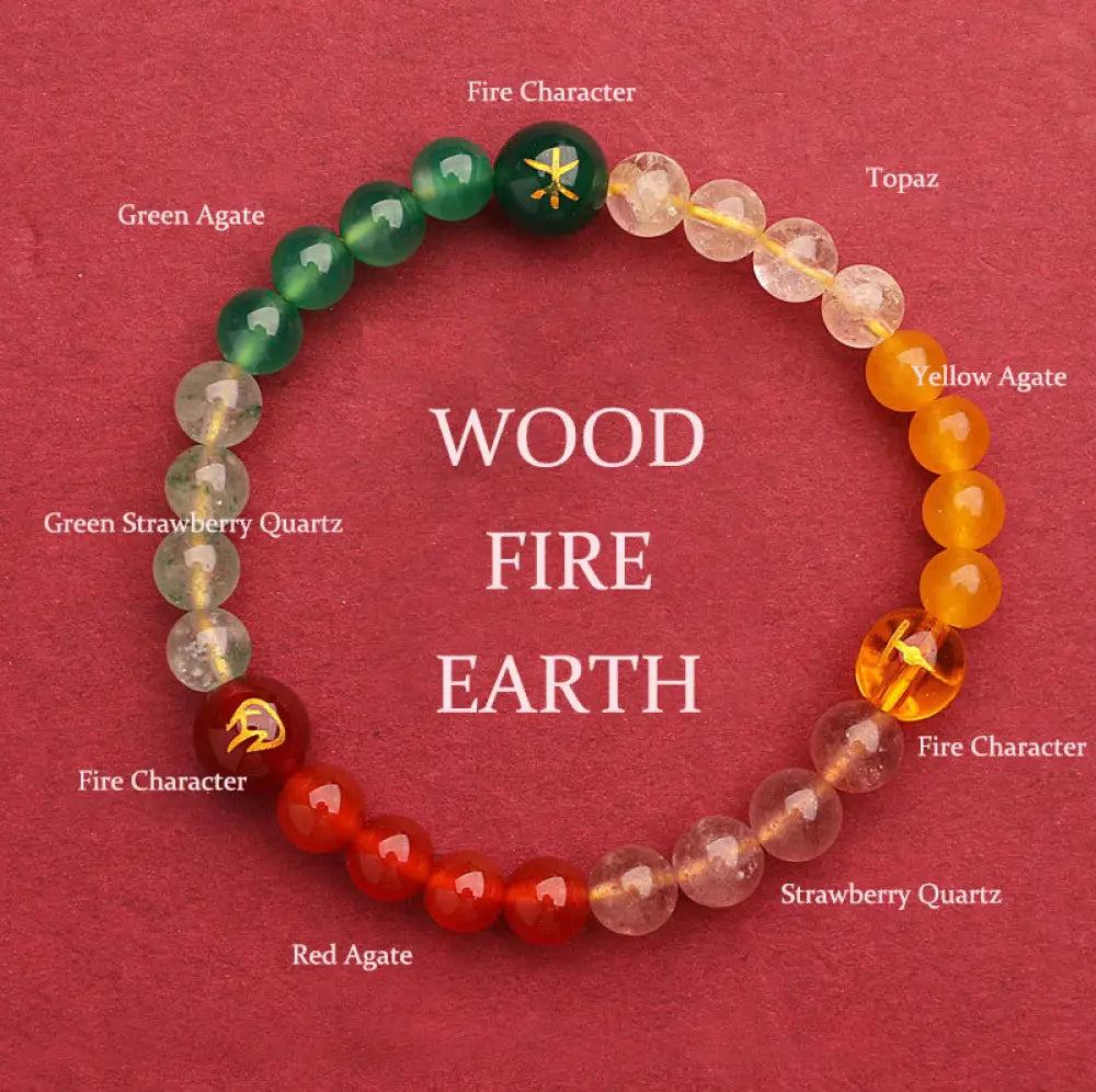 Buddha Stones Five Elements Various Agate Crystal Sun Stone Wisdom Bracelet - BWOOOH - Wood Fire Earth(Wrist
