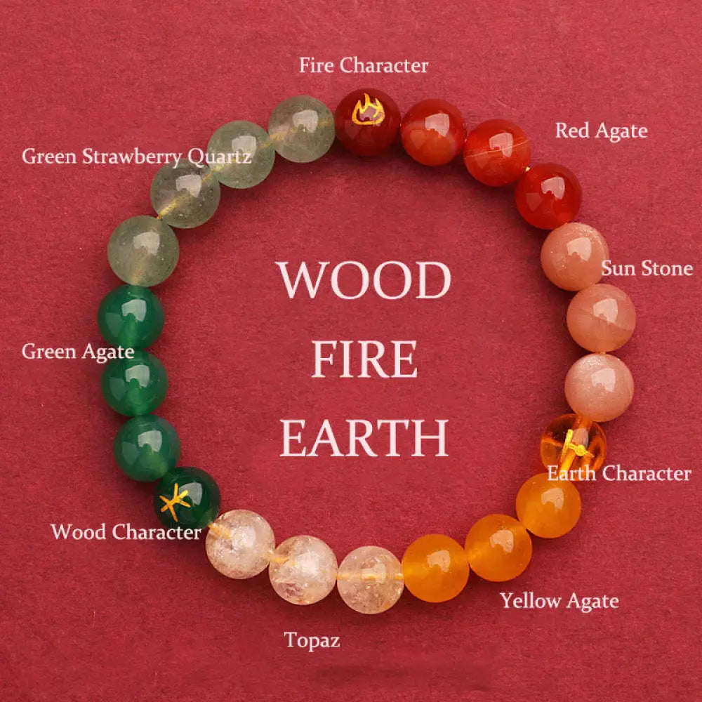 Buddha Stones Five Elements Various Agate Crystal Sun Stone Wisdom Bracelet - BWOOOH - Wood Fire Earth(Wrist