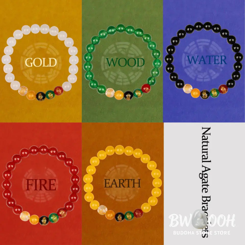 Buddha Stones Five Elements Various Agate Jambhala Luck Bracelet - BWOOOH - Bracelet