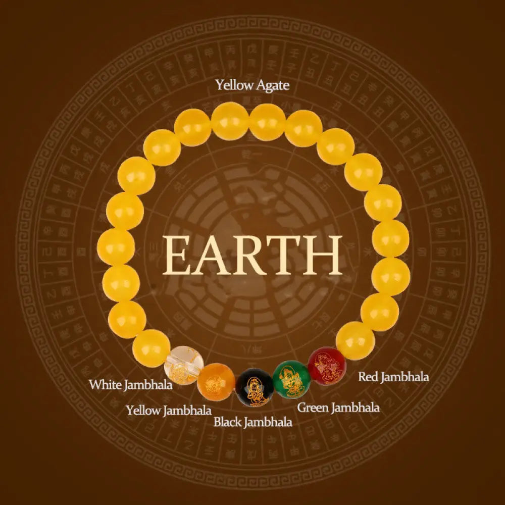 Buddha Stones Five Elements Various Agate Jambhala Luck Bracelet - BWOOOH - Earth(Wrist Circumference: 14-16cm)