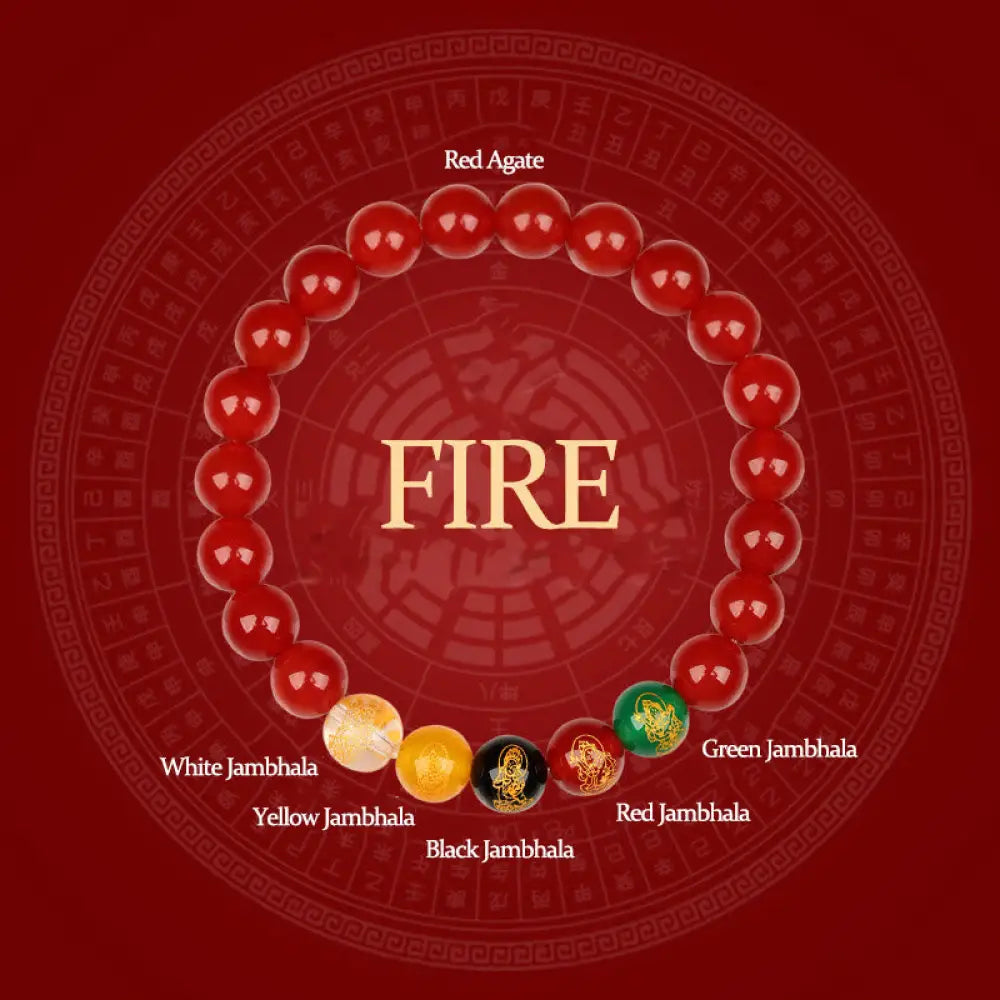 Buddha Stones Five Elements Various Agate Jambhala Luck Bracelet - BWOOOH - Fire(Wrist Circumference: 14-16cm)