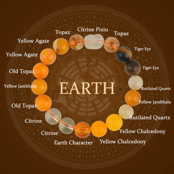 Buddha Stones Five Elements Various Crystal Agate Pixiu Wealth Bracelet - BWOOOH - Earth(Wrist Circumference: 14-16cm)