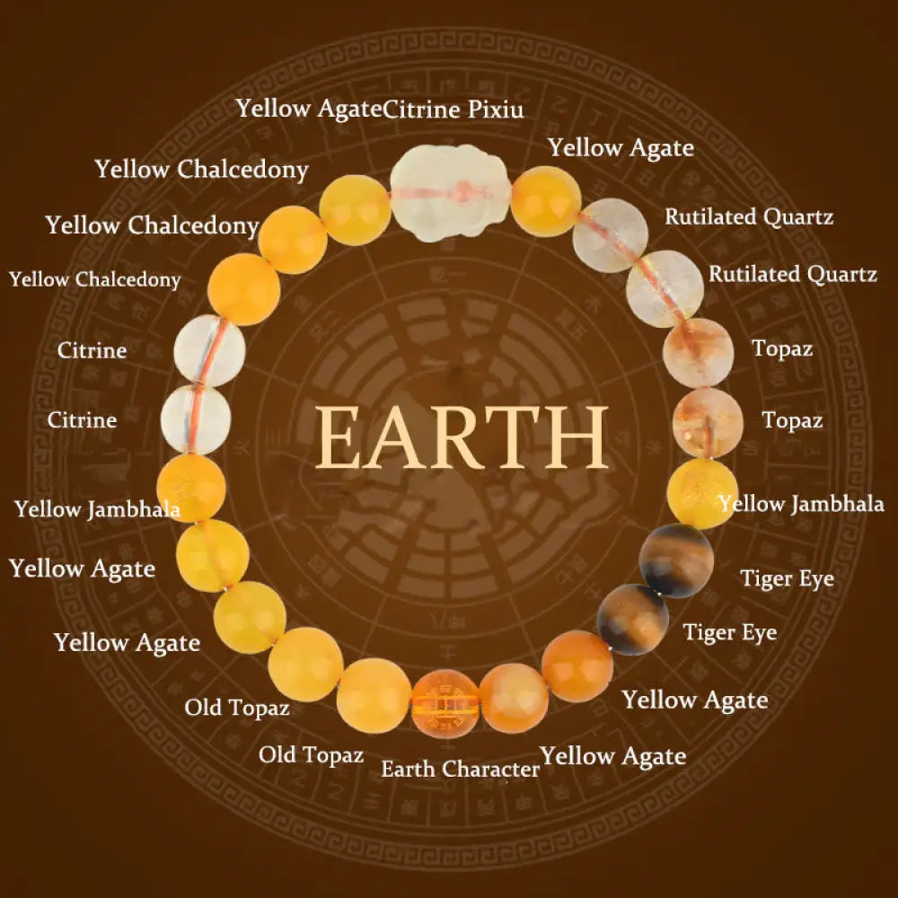 Buddha Stones Five Elements Various Crystal Agate Pixiu Wealth Bracelet - BWOOOH - Earth(Wrist Circumference: 14-16cm)