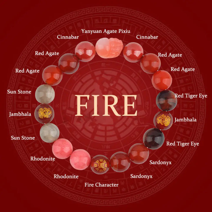 Buddha Stones Five Elements Various Crystal Agate Pixiu Wealth Bracelet - BWOOOH - Fire(Wrist Circumference: 14-16cm)