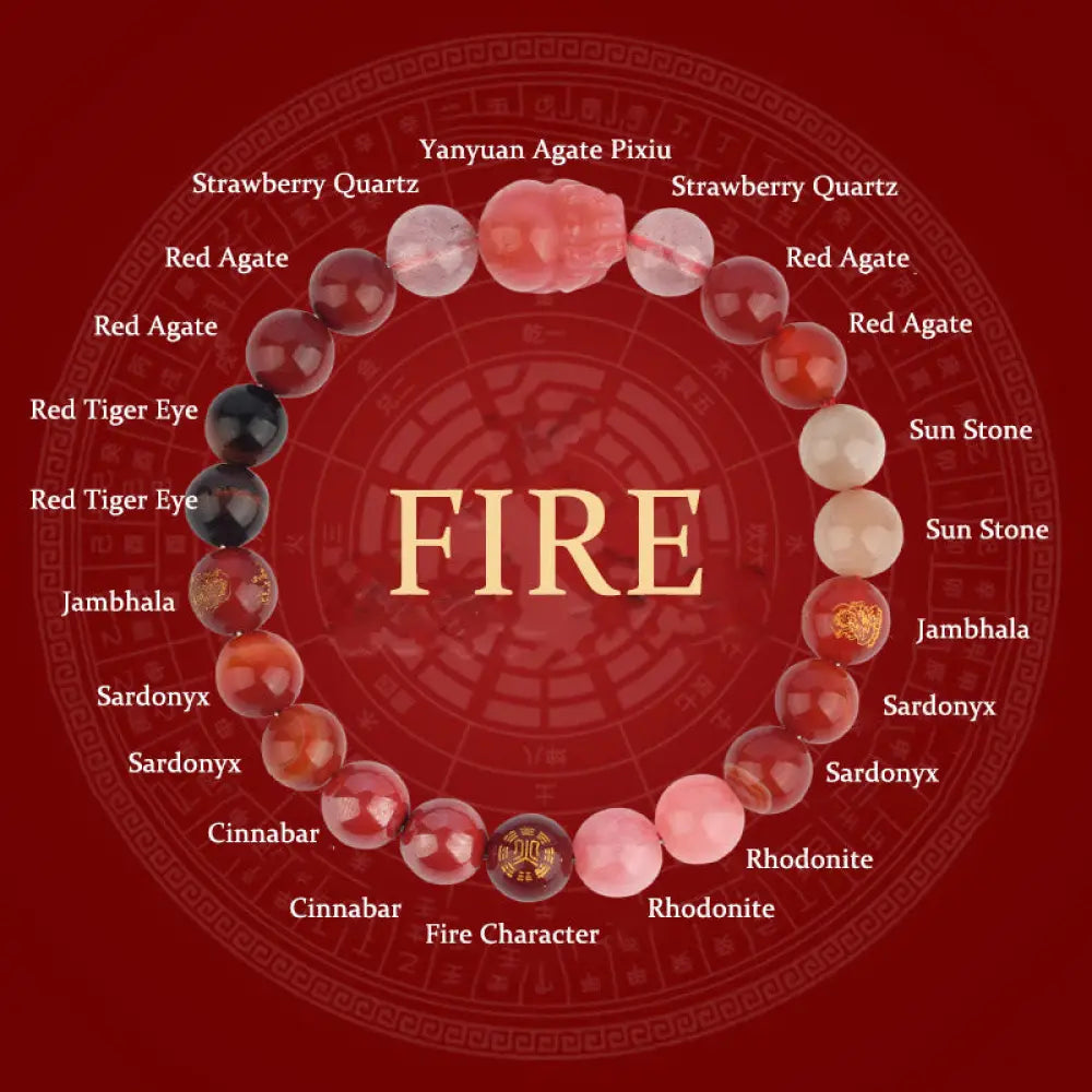 Buddha Stones Five Elements Various Crystal Agate Pixiu Wealth Bracelet - BWOOOH - Fire(Wrist Circumference: 14-16cm)