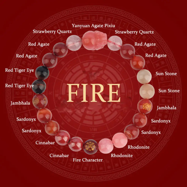 Buddha Stones Five Elements Various Crystal Agate Pixiu Wealth Bracelet - BWOOOH - Fire(Wrist Circumference: 14-16cm)