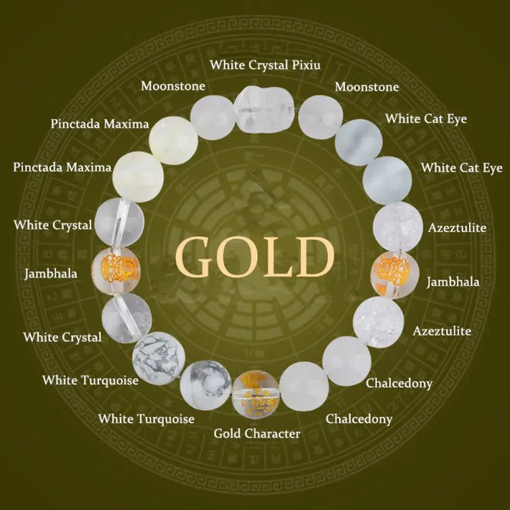 Buddha Stones Five Elements Various Crystal Agate Pixiu Wealth Bracelet - BWOOOH - Gold(Wrist Circumference: 14-16cm)