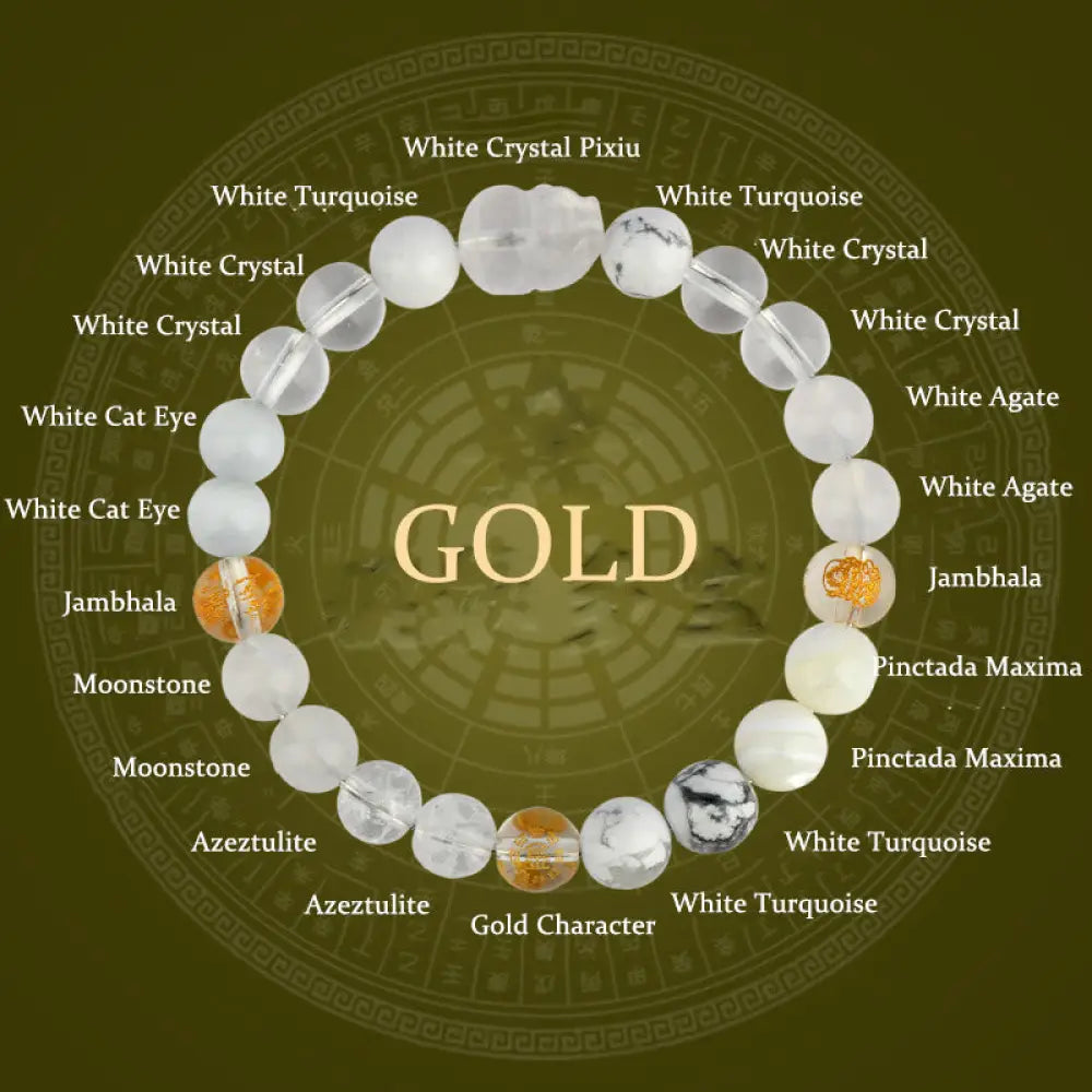 BWOOOH Five Elements Various Crystal Agate Pixiu Wealth Bracelet - BWOOOH - Gold(Wrist Circumference: 14-16cm)