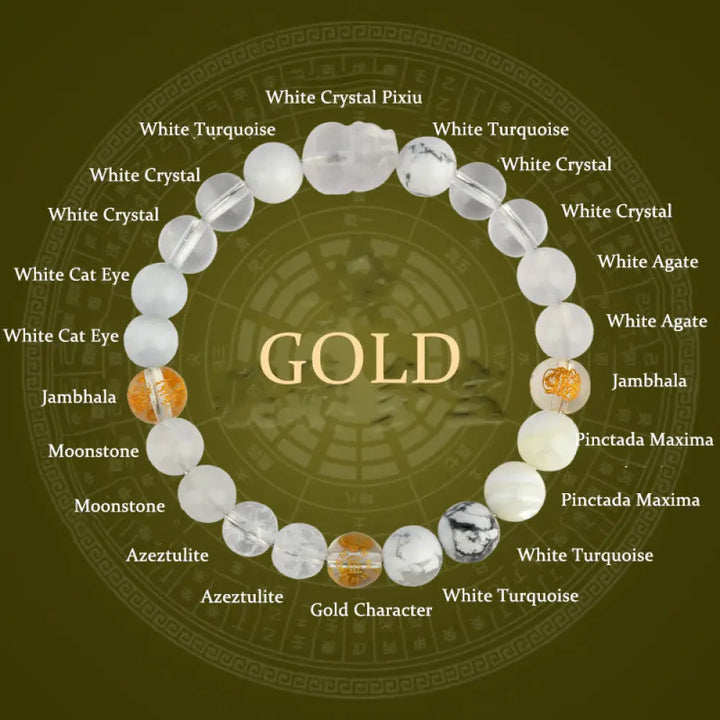 BWOOOH Five Elements Various Crystal Agate Pixiu Wealth Bracelet - BWOOOH - Gold(Wrist Circumference: 14-16cm)