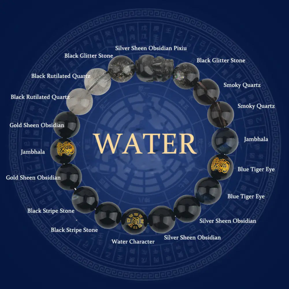 Buddha Stones Five Elements Various Crystal Agate Pixiu Wealth Bracelet - BWOOOH - Water(Wrist Circumference: 14-16cm)