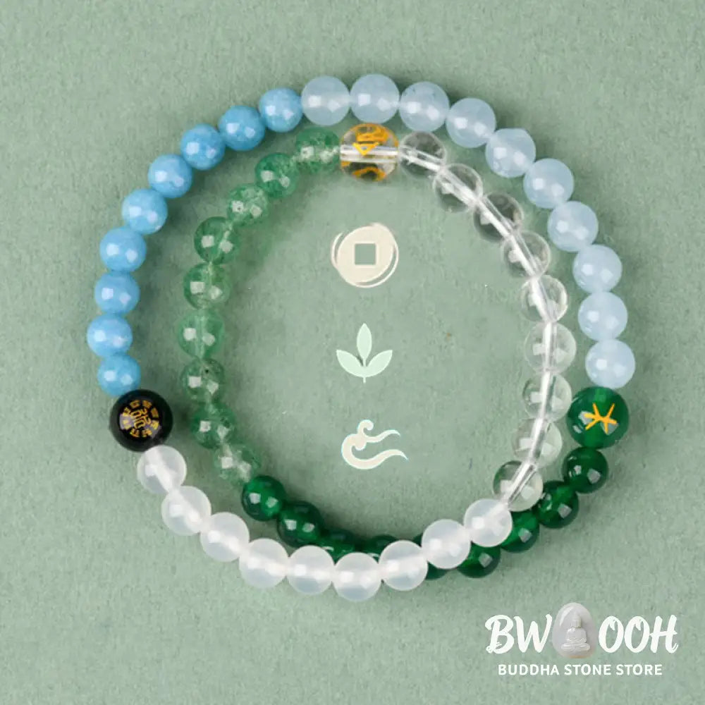 Buddha Stones Five Elements Various Crystal Agate Strawberry Quartz Wisdom Bracelet - BWOOOH - Bracelet