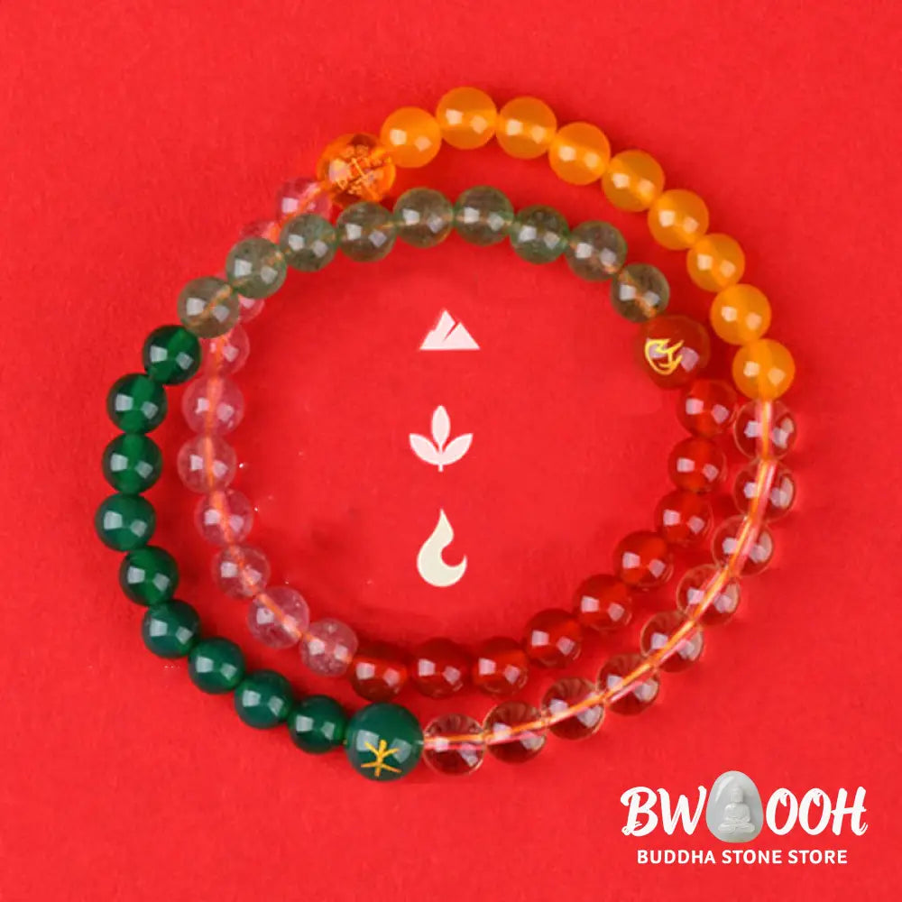 Buddha Stones Five Elements Various Crystal Agate Strawberry Quartz Wisdom Bracelet - BWOOOH - Bracelet