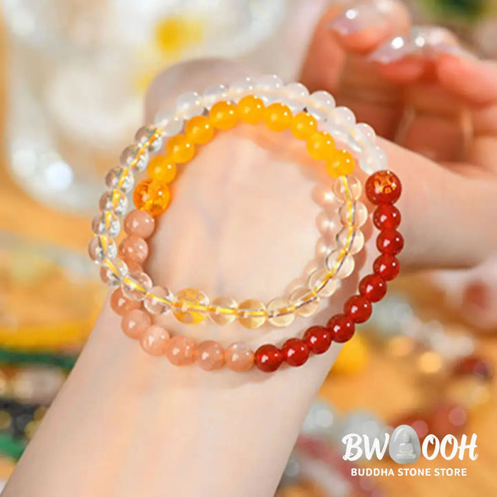 Buddha Stones Five Elements Various Crystal Agate Strawberry Quartz Wisdom Bracelet - BWOOOH - Bracelet