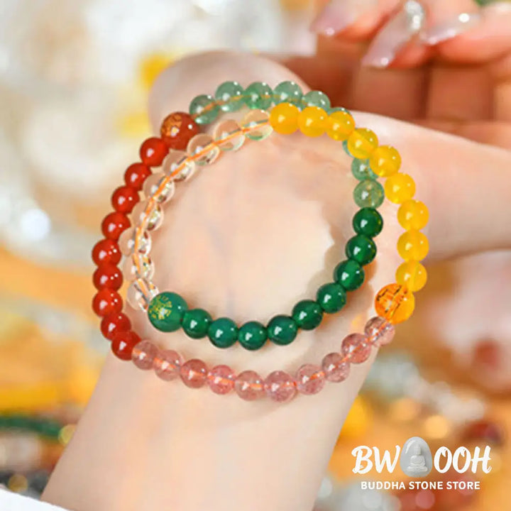 Buddha Stones Five Elements Various Crystal Agate Strawberry Quartz Wisdom Bracelet - BWOOOH - Bracelet