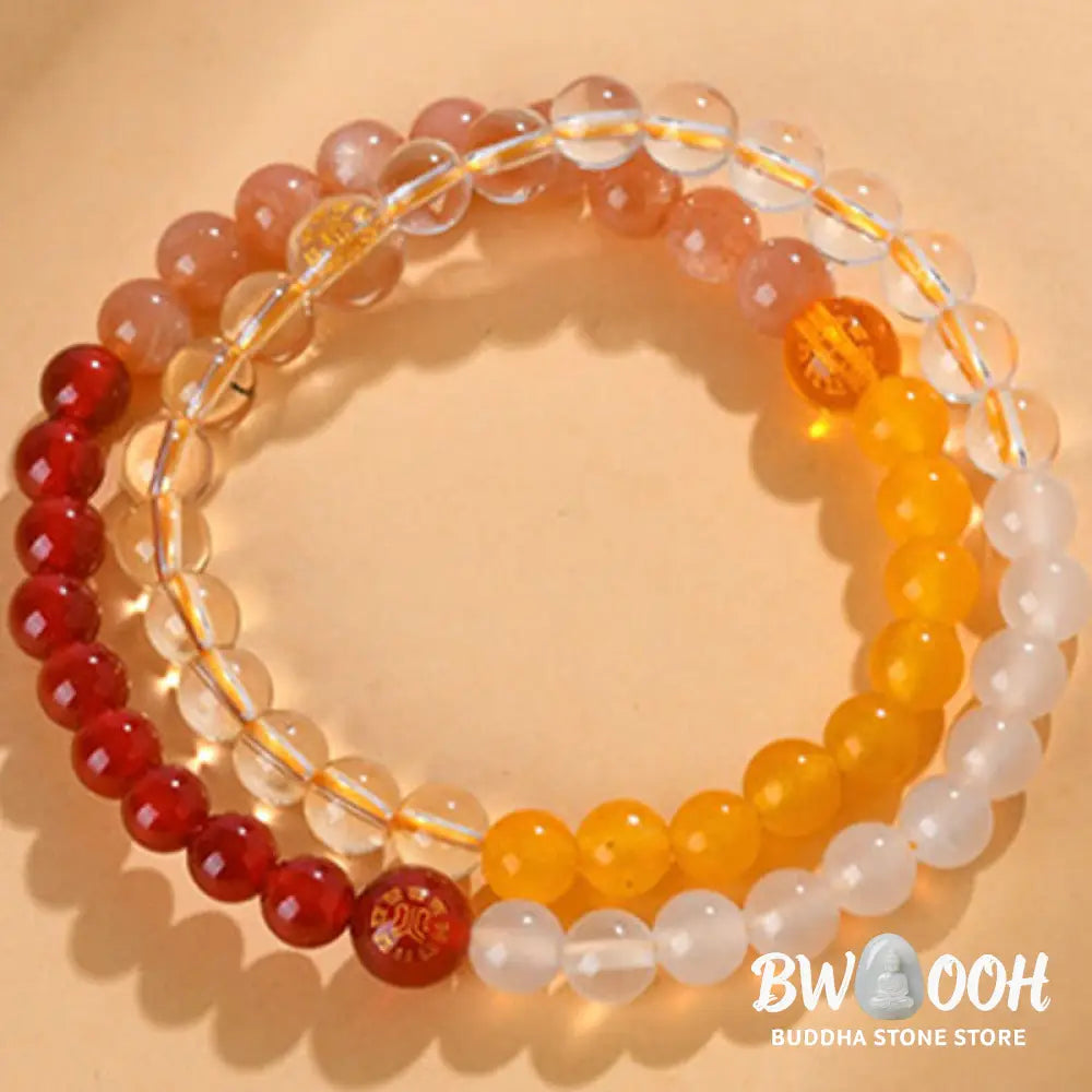 Buddha Stones Five Elements Various Crystal Agate Strawberry Quartz Wisdom Bracelet - BWOOOH - Bracelet