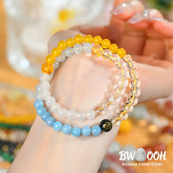 Buddha Stones Five Elements Various Crystal Agate Strawberry Quartz Wisdom Bracelet - BWOOOH - Bracelet