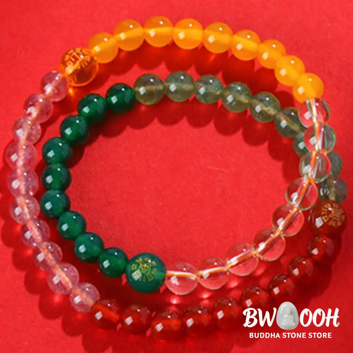 Buddha Stones Five Elements Various Crystal Agate Strawberry Quartz Wisdom Bracelet - BWOOOH - Bracelet