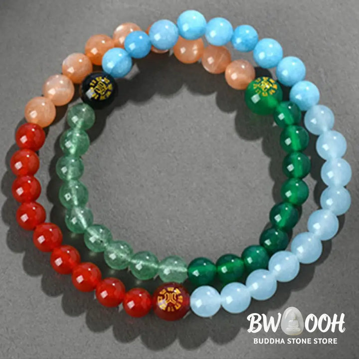 Buddha Stones Five Elements Various Crystal Agate Strawberry Quartz Wisdom Bracelet - BWOOOH - Bracelet