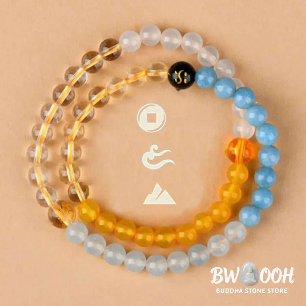 Buddha Stones Five Elements Various Crystal Agate Strawberry Quartz Wisdom Bracelet - BWOOOH - Bracelet