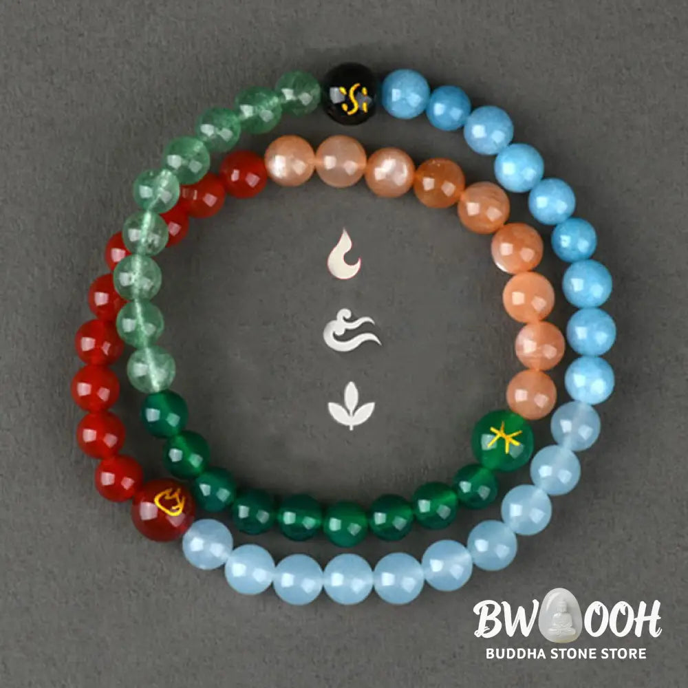 Buddha Stones Five Elements Various Crystal Agate Strawberry Quartz Wisdom Bracelet - BWOOOH - Bracelet