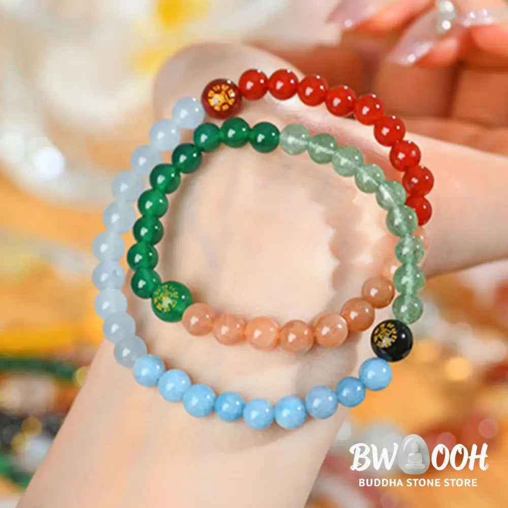 Buddha Stones Five Elements Various Crystal Agate Strawberry Quartz Wisdom Bracelet - BWOOOH - Bracelet