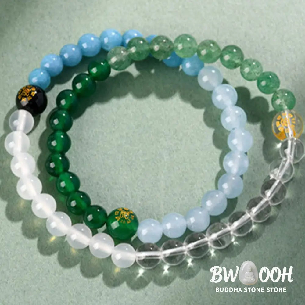 Buddha Stones Five Elements Various Crystal Agate Strawberry Quartz Wisdom Bracelet - BWOOOH - Bracelet