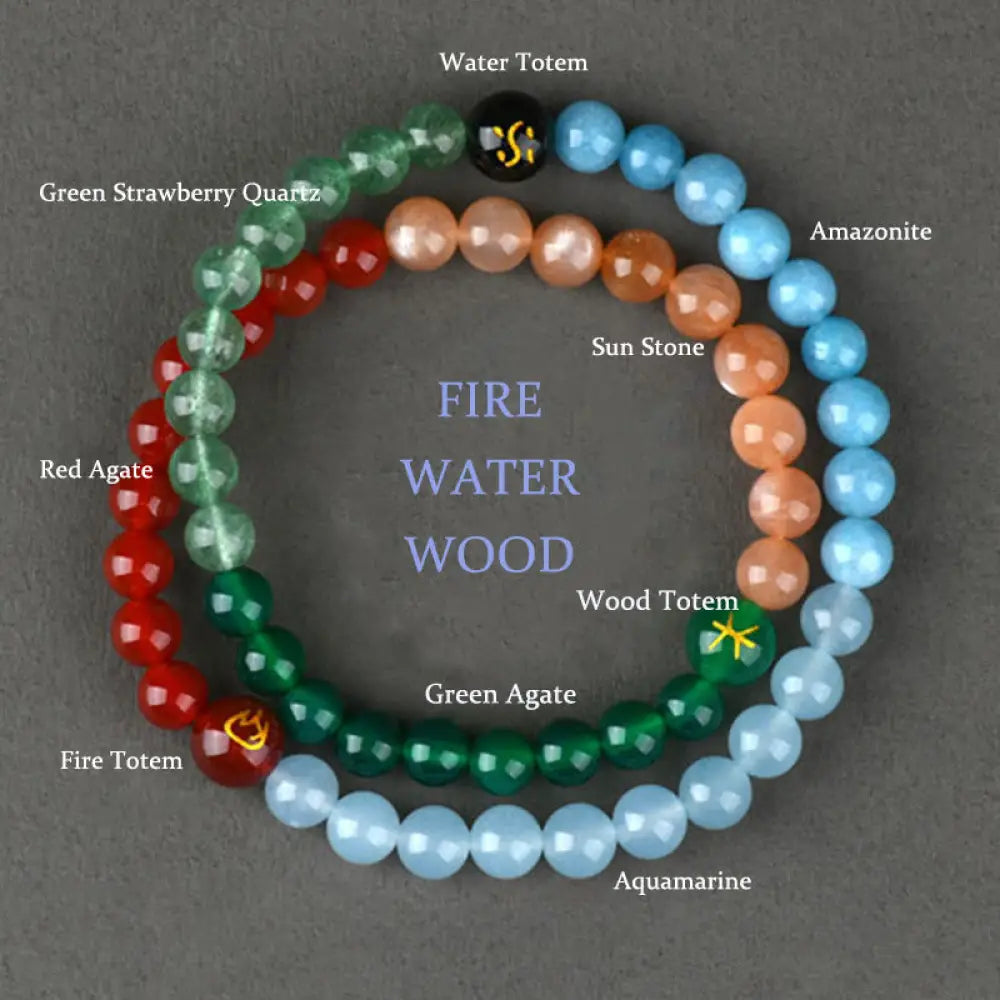 Buddha Stones Five Elements Various Crystal Agate Strawberry Quartz Wisdom Bracelet - BWOOOH - Water Wood Fire(Wrist