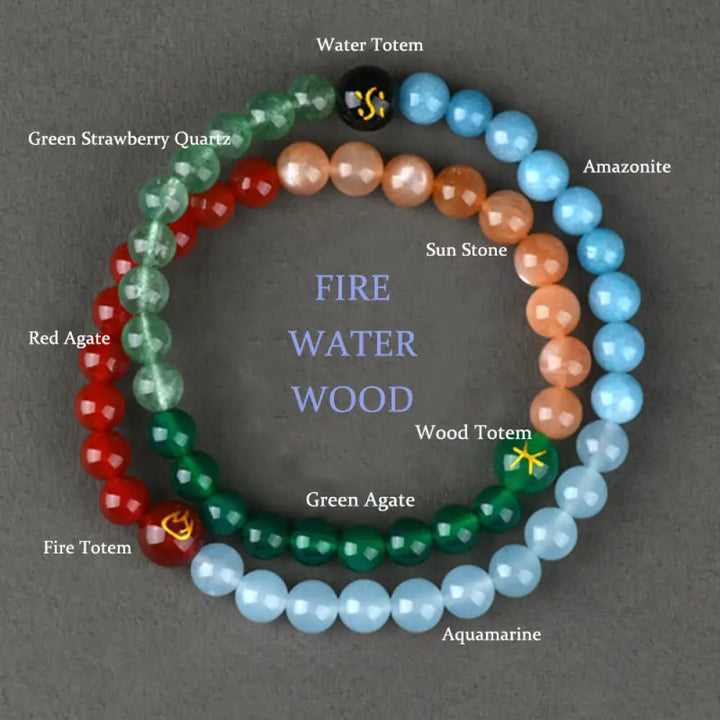 Buddha Stones Five Elements Various Crystal Agate Strawberry Quartz Wisdom Bracelet - BWOOOH - Water Wood Fire(Wrist