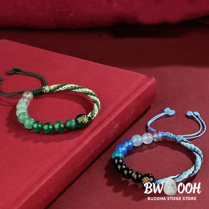Buddha Stones Five Elements Various Crystal Agate Wealth Reincarnation Knot Braid Bracelet - BWOOOH - Bracelet
