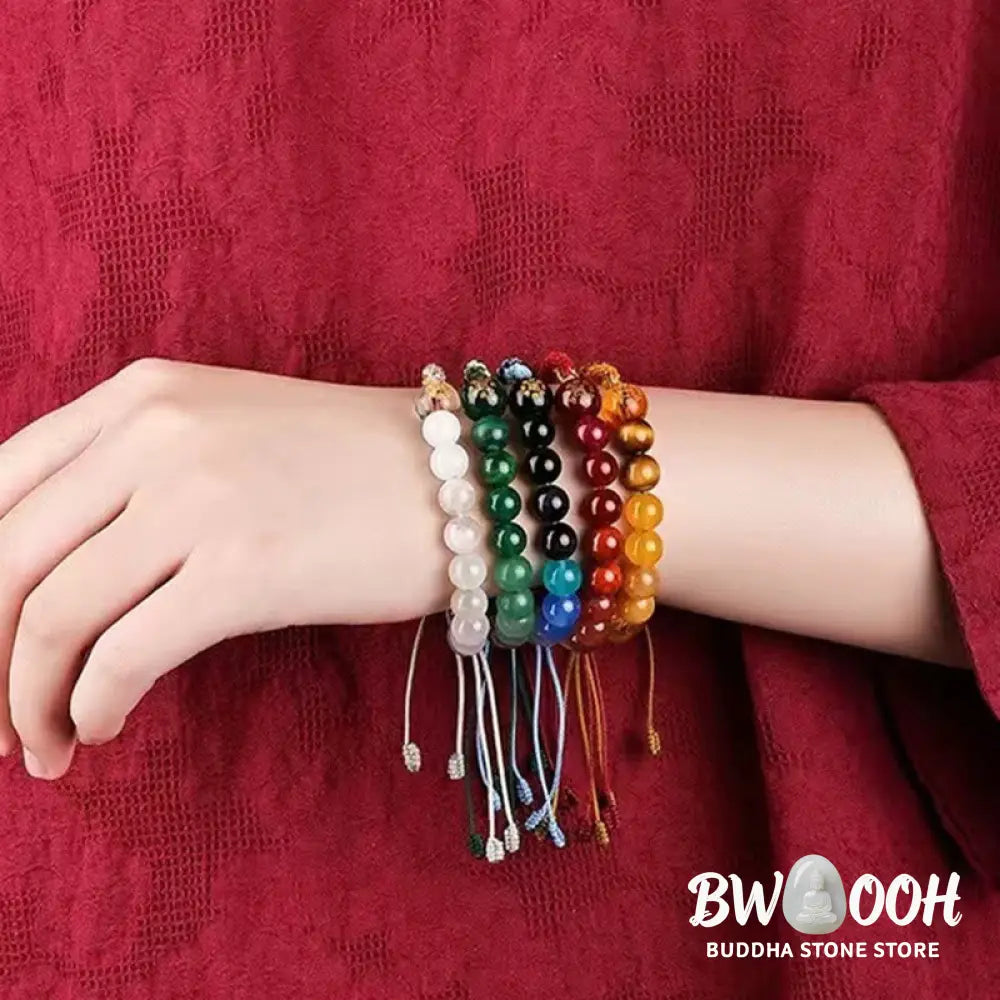 Buddha Stones Five Elements Various Crystal Agate Wealth Reincarnation Knot Braid Bracelet - BWOOOH - Bracelet