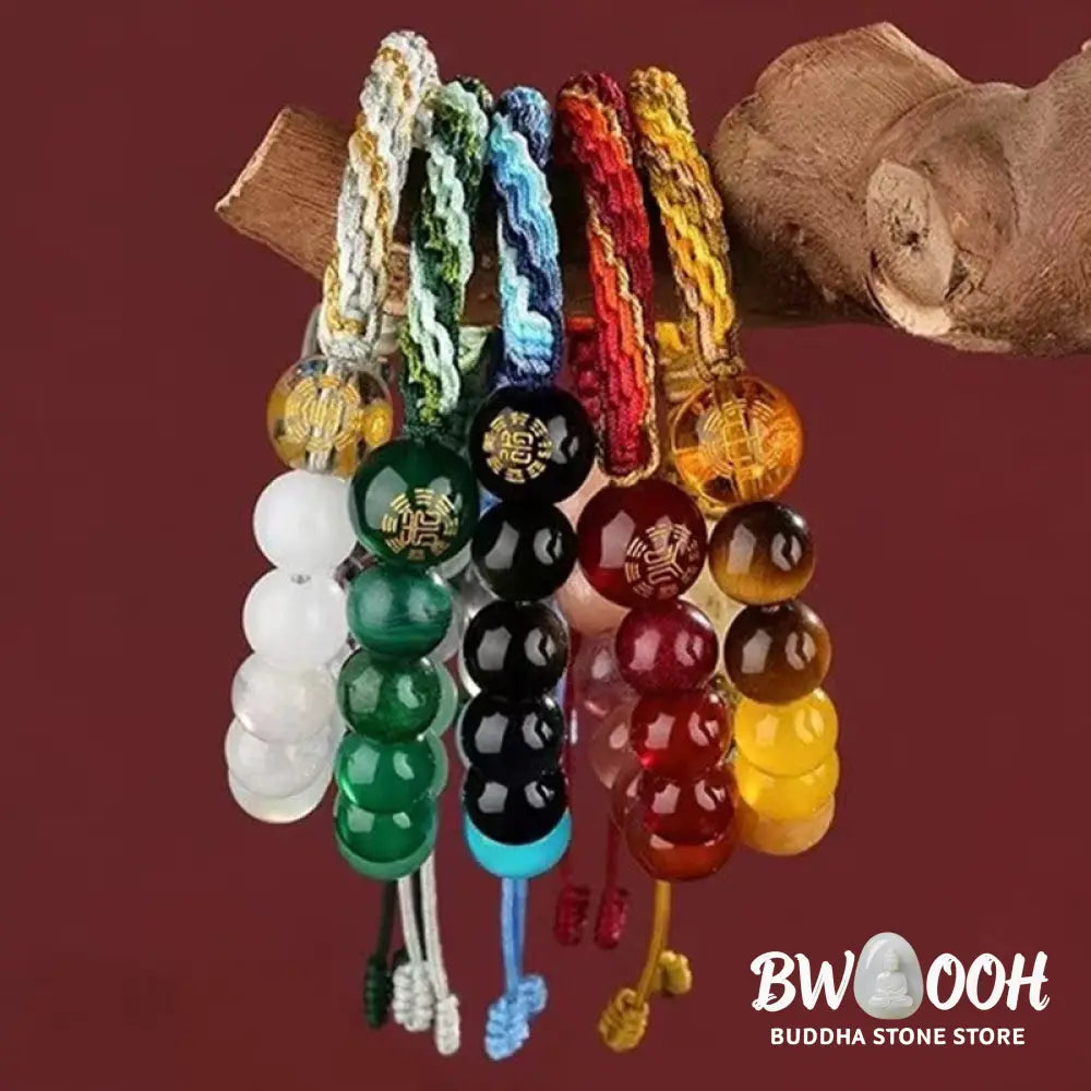 Buddha Stones Five Elements Various Crystal Agate Wealth Reincarnation Knot Braid Bracelet - BWOOOH - Bracelet