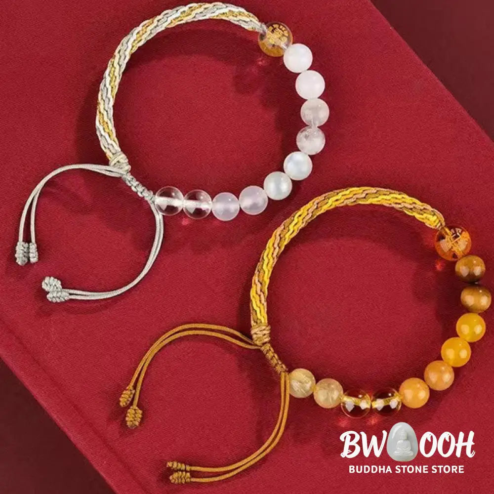 Buddha Stones Five Elements Various Crystal Agate Wealth Reincarnation Knot Braid Bracelet - BWOOOH - Bracelet