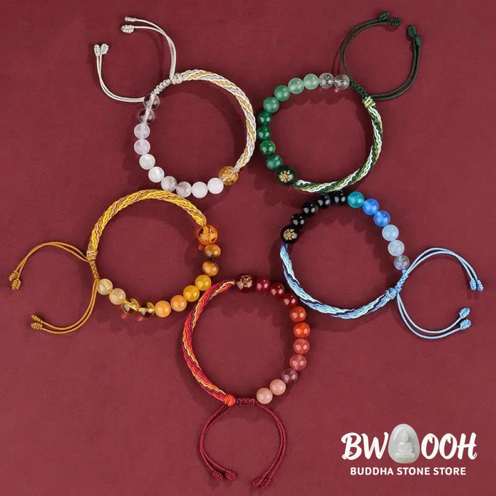 Buddha Stones Five Elements Various Crystal Agate Wealth Reincarnation Knot Braid Bracelet - BWOOOH - Bracelet