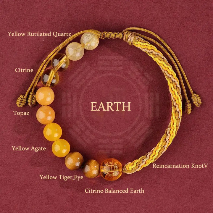 Buddha Stones Five Elements Various Crystal Agate Wealth Reincarnation Knot Braid Bracelet - BWOOOH - Earth(Wrist
